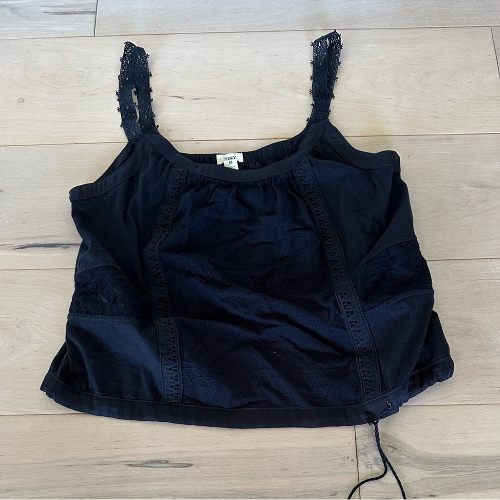 Black Lace Trim Tank Top Tiny